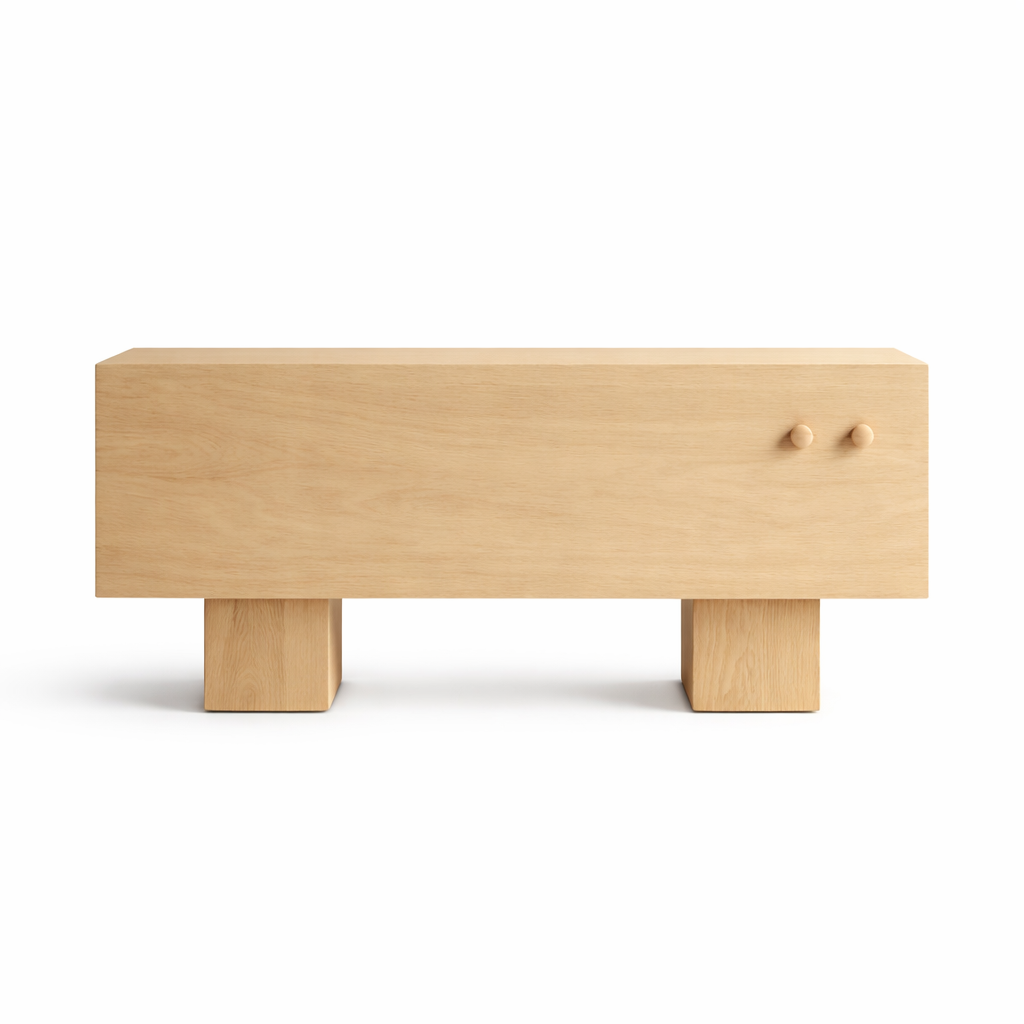 Rectangle Nightstand wood with two knobs to the left or right side, cube legs 